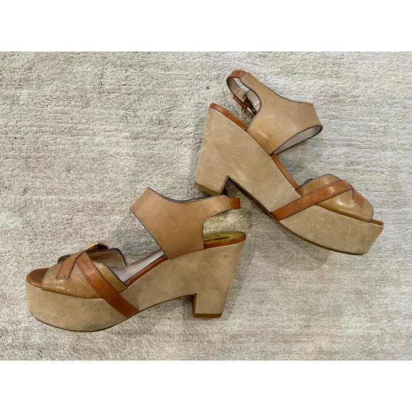 Michael Kors Brown Leather Platform Sandal Shoes - size 10 - Picture 3 of 3